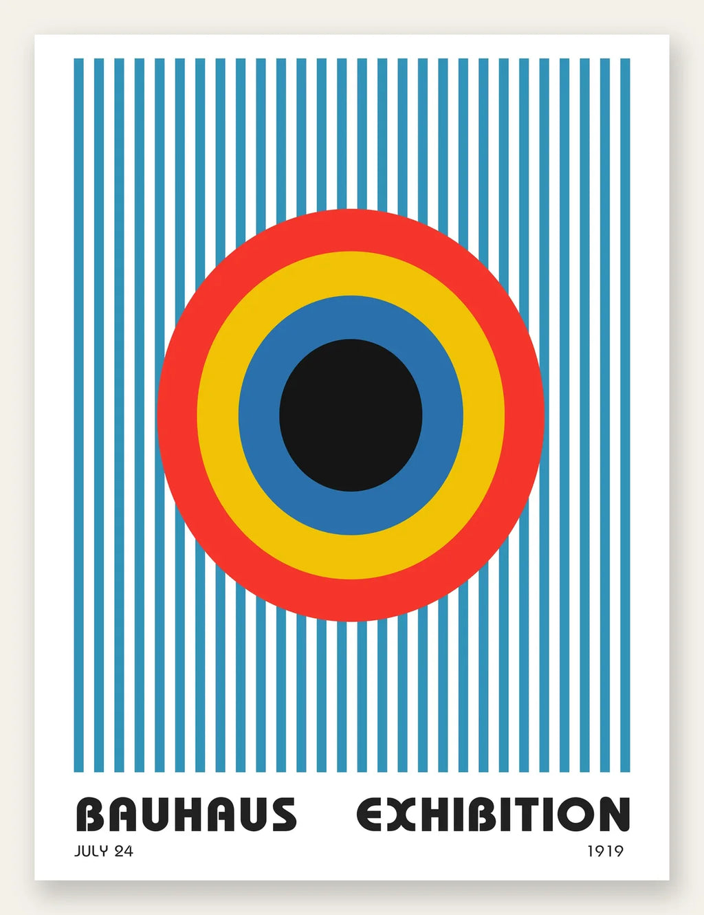 Cible et Rayures, affiche Bauhaus geometrique sur fond colore