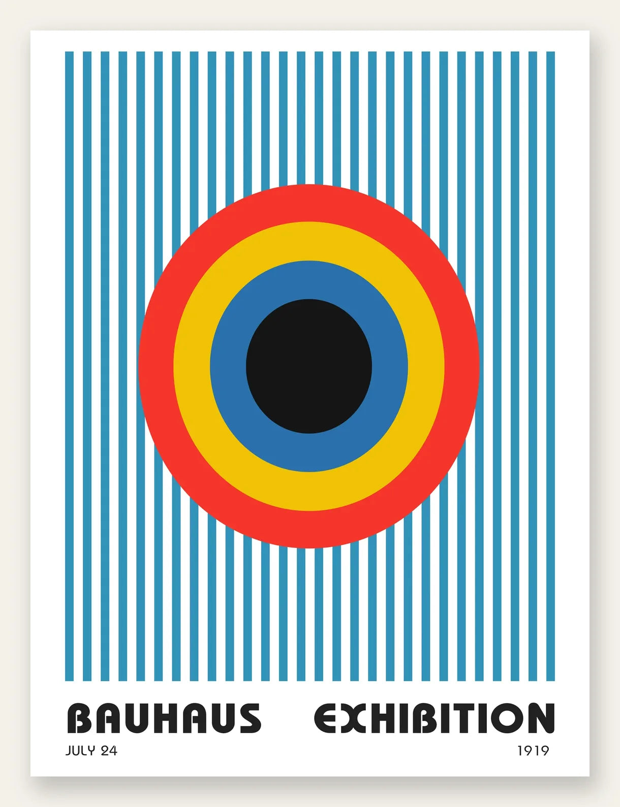 Cible et Rayures, affiche Bauhaus geometrique sur fond colore