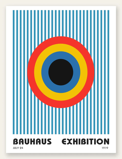 Cible et Rayures, affiche Bauhaus geometrique sur fond colore