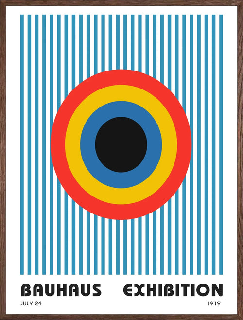 Cadre chene clair entourant l'affiche Bauhaus cible et rayures