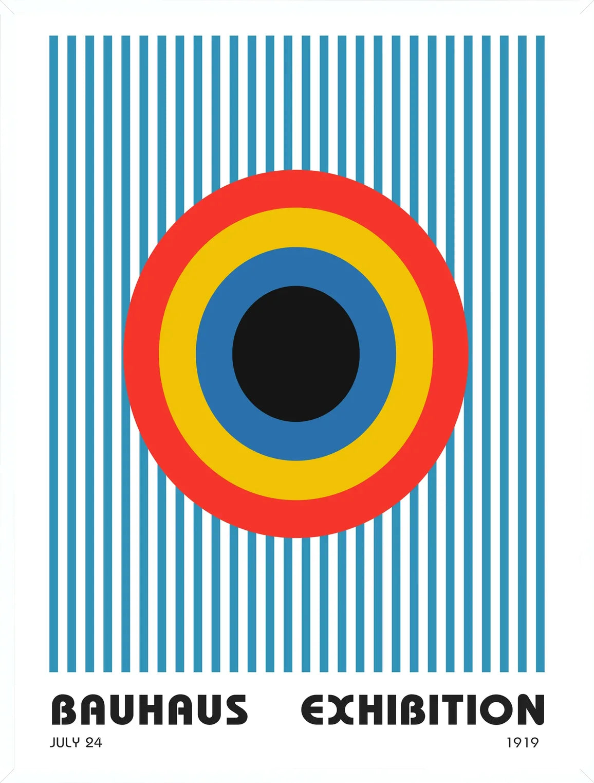 Cadre blanc epure presentant l'affiche Bauhaus cible et rayures