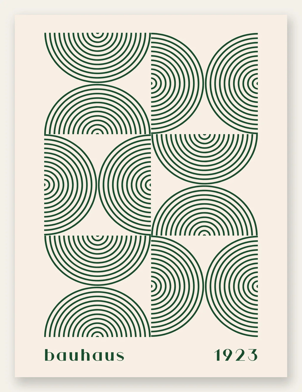 Arcs Concentriques Verts, affiche Bauhaus geometrique sur fond colore