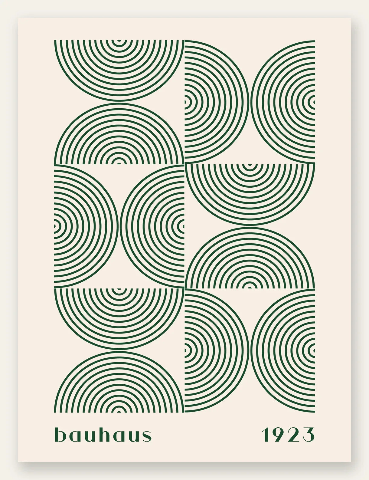 Arcs Concentriques Verts, affiche Bauhaus geometrique sur fond colore