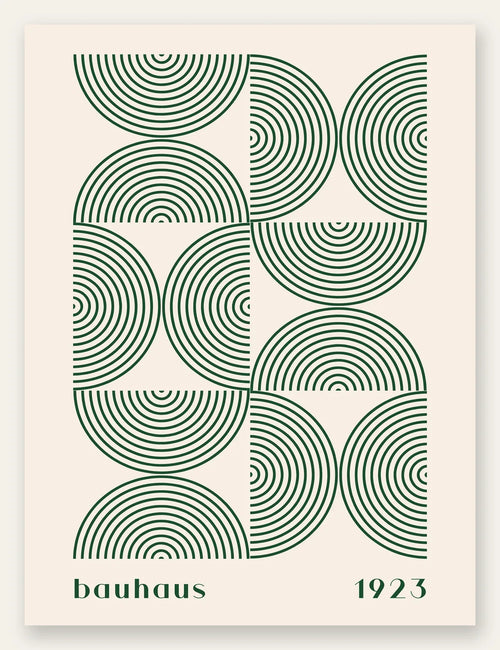 Arcs Concentriques Verts, affiche Bauhaus geometrique sur fond colore