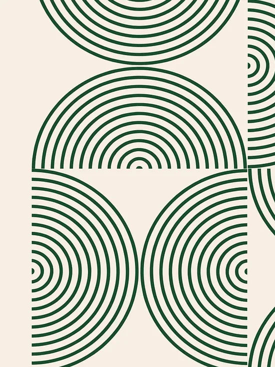 Gros plan sur arcs concentriques verts de l'affiche Bauhaus geometrique