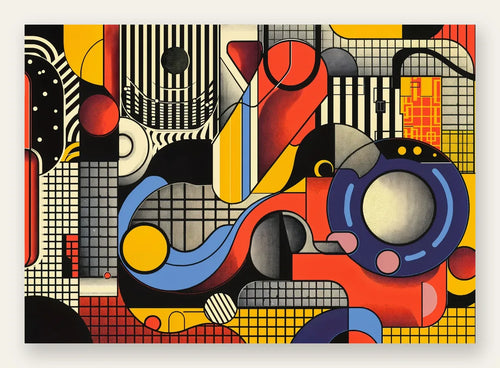 Collage Machiniste, affiche Bauhaus geometrique sur fond colore