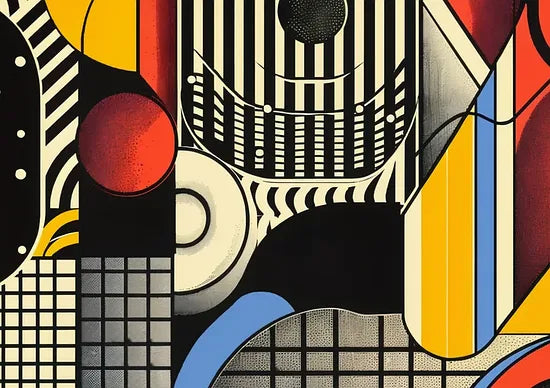 Gros plan sur collage machiniste de l'affiche Bauhaus geometrique