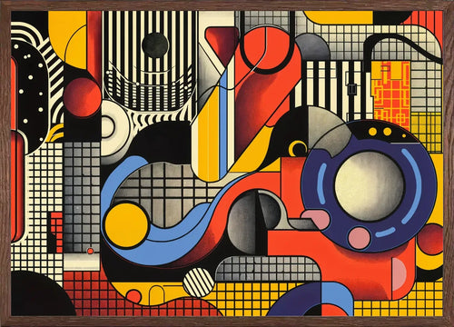 Cadre chene clair entourant l'affiche Bauhaus collage machiniste