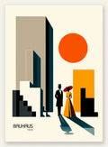 Couple en Ville, affiche Bauhaus geometrique sur fond colore