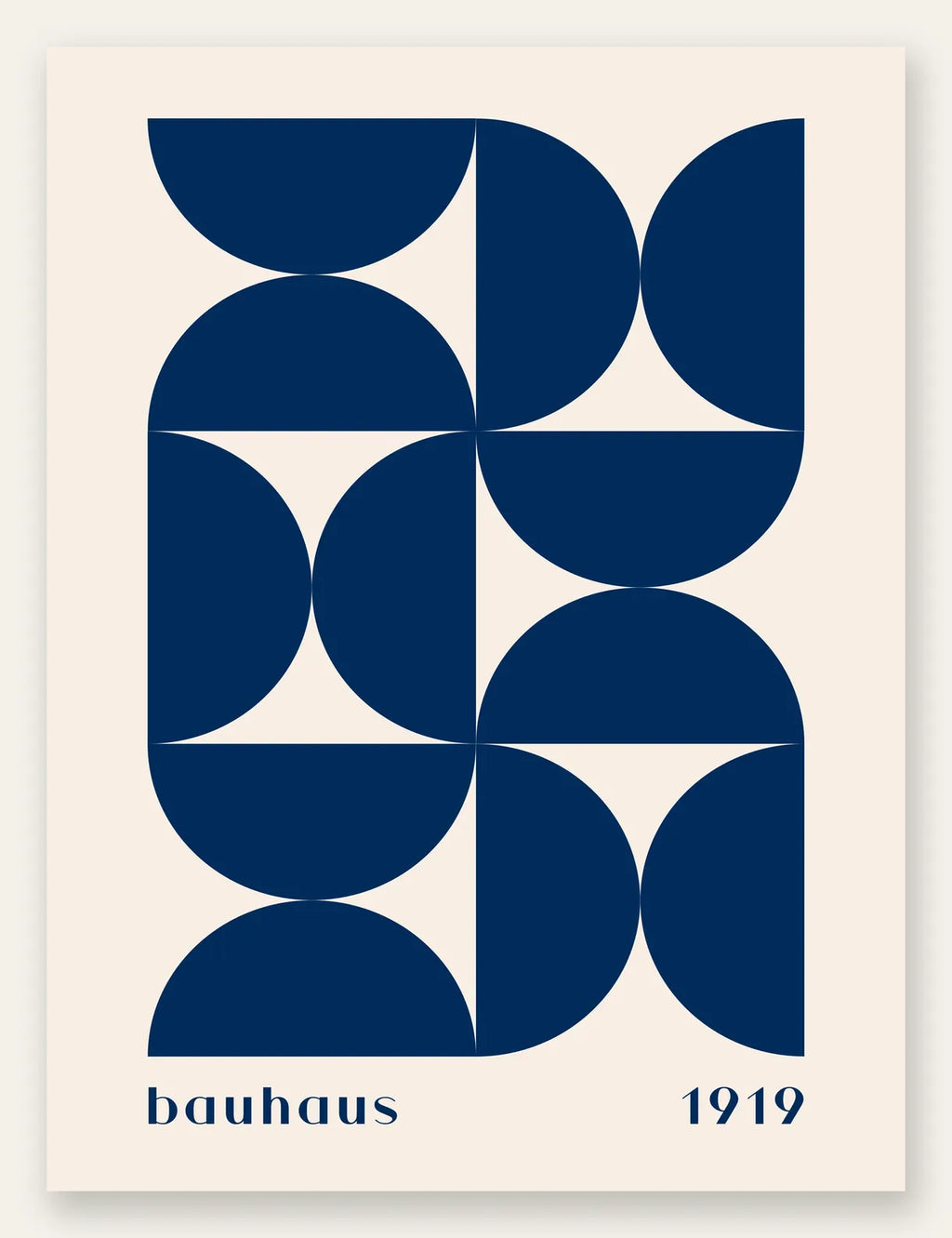 Demi-Cercles Bleus, affiche Bauhaus geometrique sur fond colore
