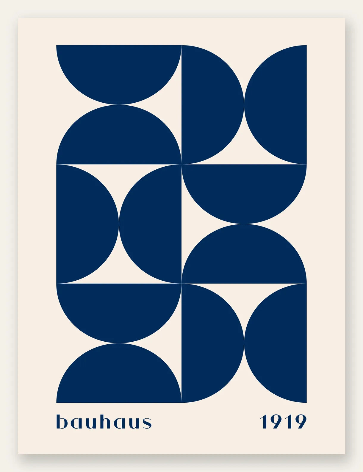 Demi-Cercles Bleus, affiche Bauhaus geometrique sur fond colore