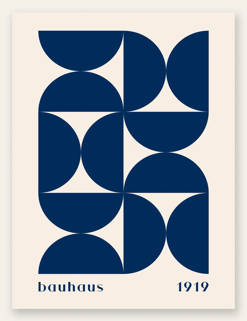 Demi-Cercles Bleus, affiche Bauhaus geometrique sur fond colore