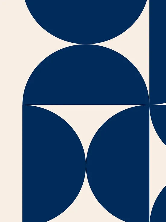 Gros plan sur demi-cercles bleus de l'affiche Bauhaus geometrique
