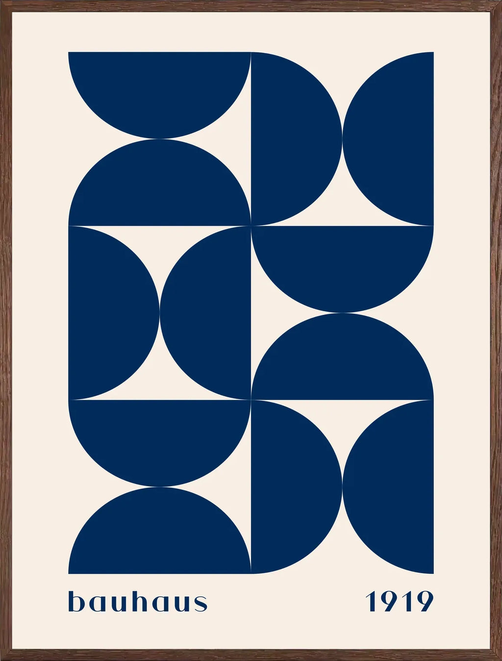 Cadre chene clair entourant l'affiche Bauhaus demi-cercles bleus