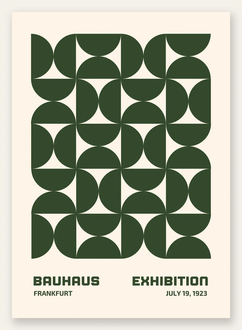 Demi-Cercles Verts, affiche Bauhaus geometrique sur fond colore