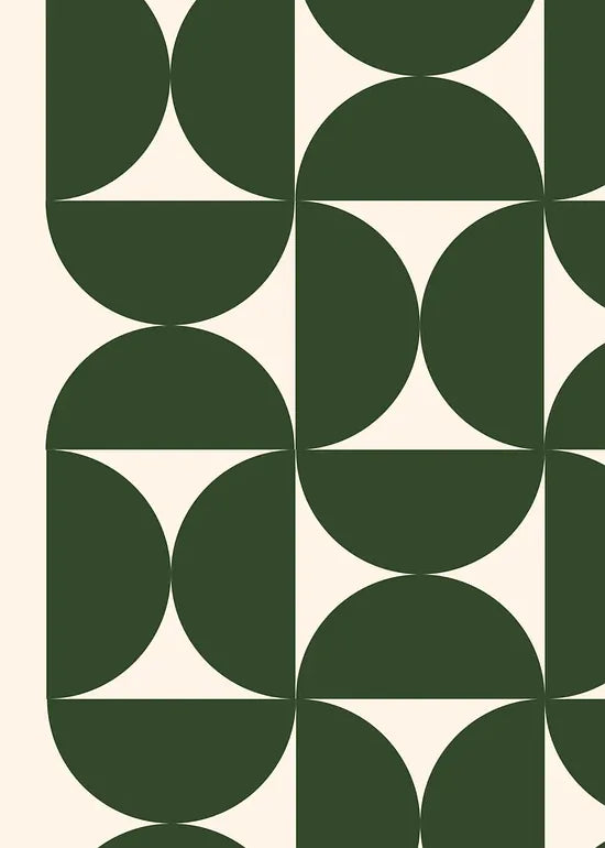 Gros plan sur demi-cercles verts de l'affiche Bauhaus geometrique