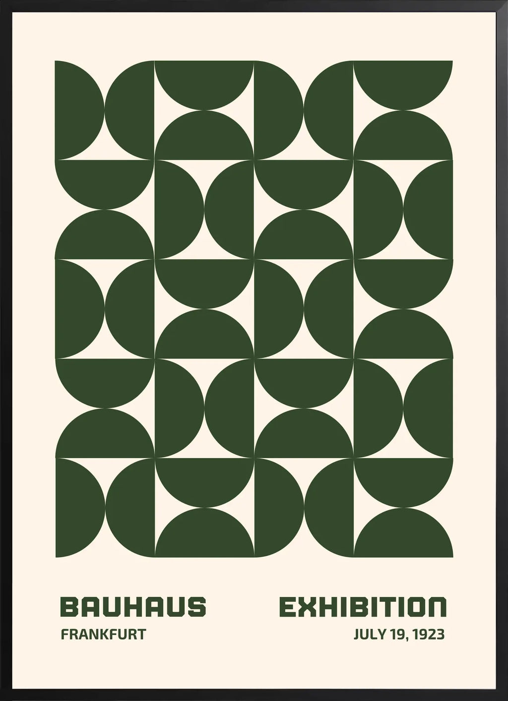 Encadrement noir mat autour de l'affiche Bauhaus demi-cercles verts