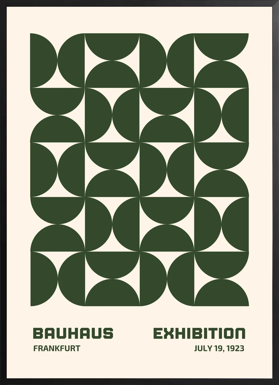 Encadrement noir mat autour de l'affiche Bauhaus demi-cercles verts