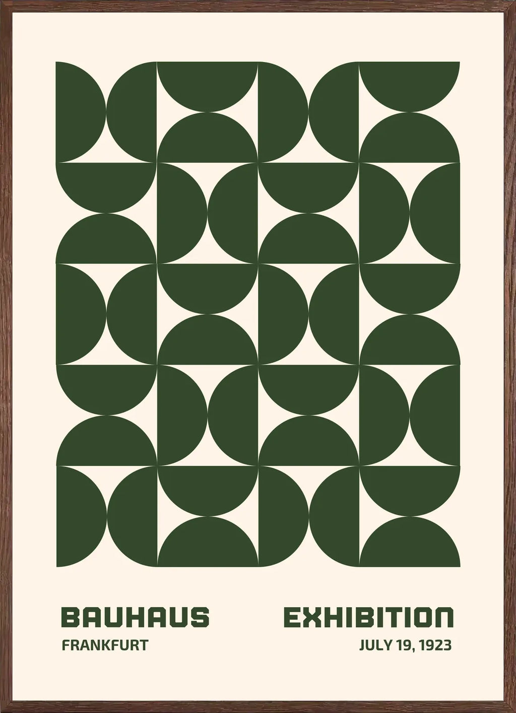 Cadre chene clair entourant l'affiche Bauhaus demi-cercles verts