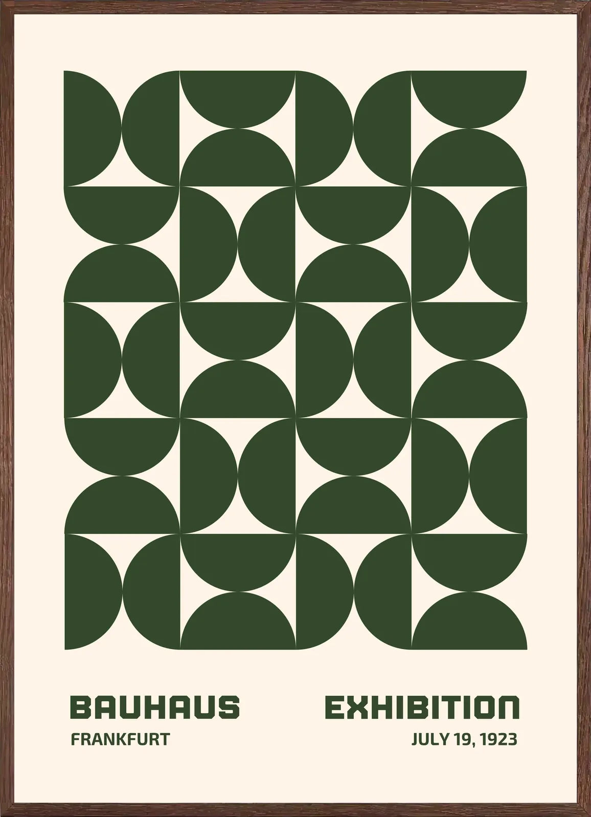 Cadre chene clair entourant l'affiche Bauhaus demi-cercles verts