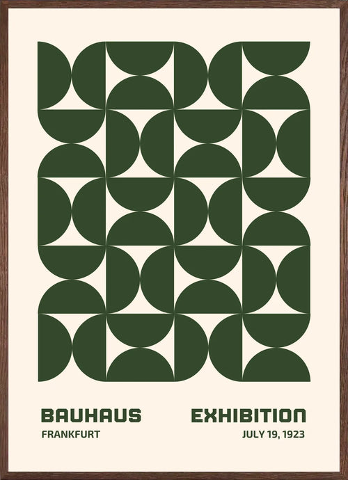 Cadre chene clair entourant l'affiche Bauhaus demi-cercles verts