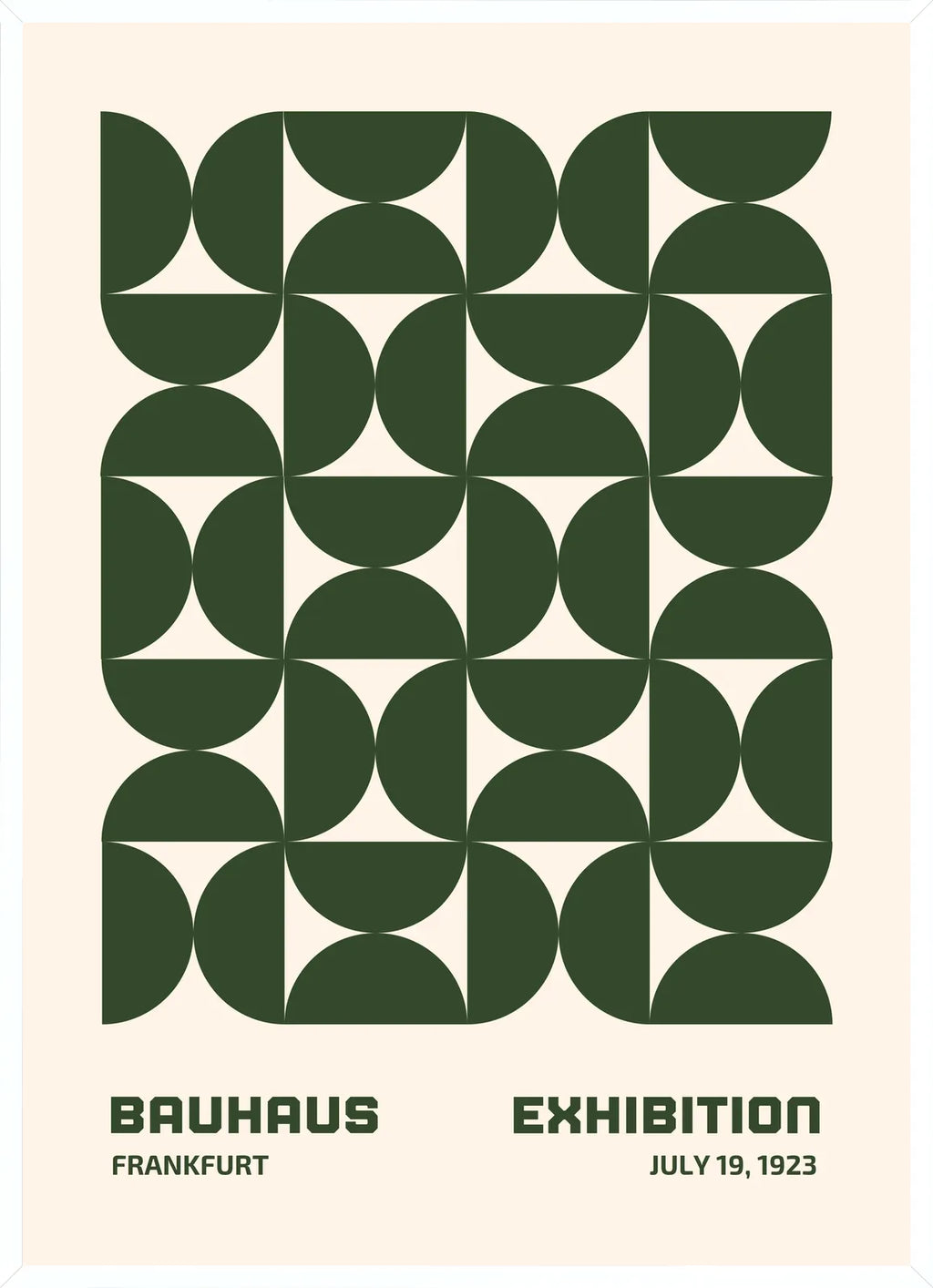 Cadre blanc epure presentant l'affiche Bauhaus demi-cercles verts