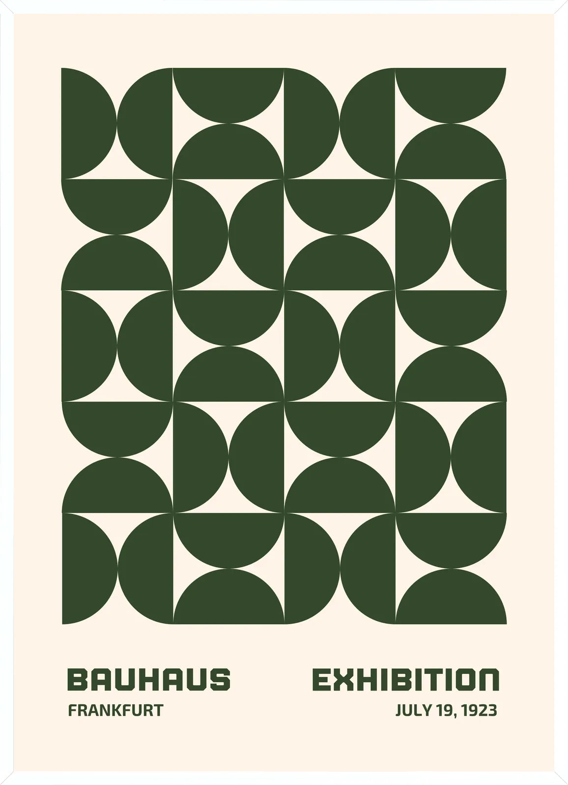 Cadre blanc epure presentant l'affiche Bauhaus demi-cercles verts