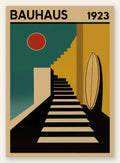 Escalier et Surf, affiche Bauhaus geometrique sur fond colore