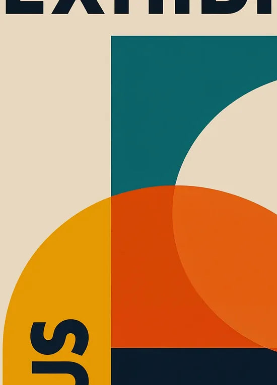 Gros plan sur la bande verticale BAUHAUS et le chevauchement des cercles, grain du papier 275 g/m² visible