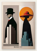 Figures Art Deco, affiche Bauhaus geometrique sur fond colore