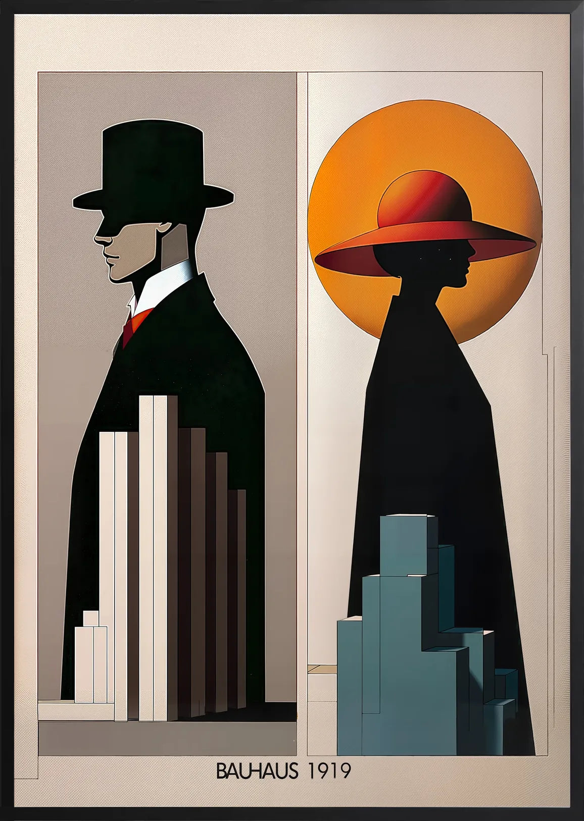 Encadrement noir mat autour de l'affiche Bauhaus figures art deco
