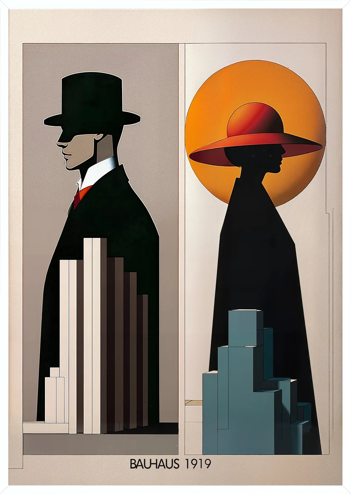Cadre blanc epure presentant l'affiche Bauhaus figures art deco