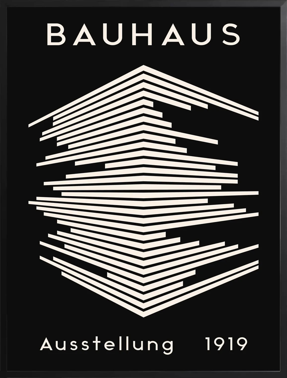 Encadrement noir mat autour de l'affiche Bauhaus gratte-ciel de lignes