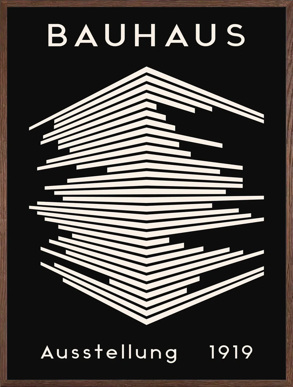 Cadre chene clair entourant l'affiche Bauhaus gratte-ciel de lignes