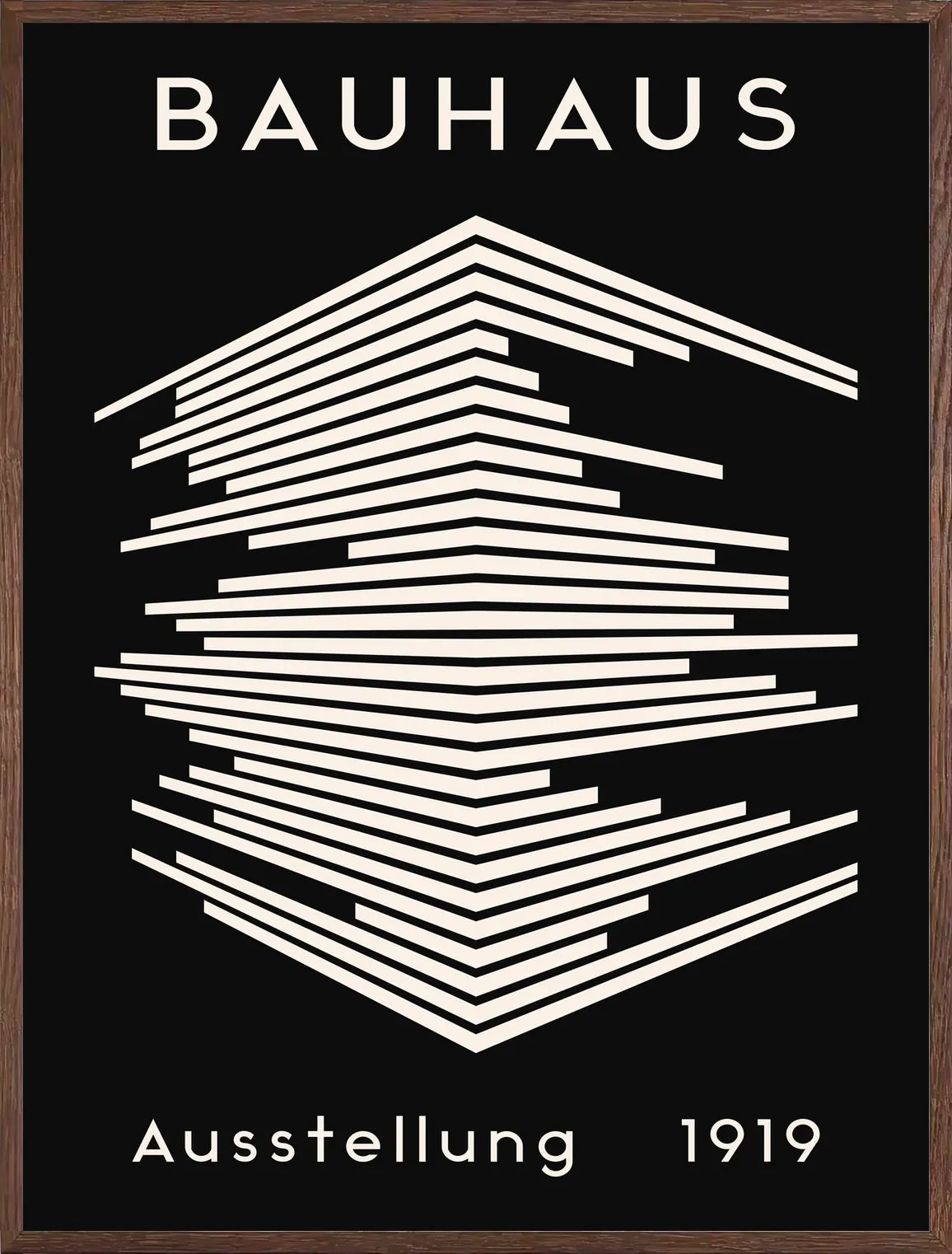 Cadre chene clair entourant l'affiche Bauhaus gratte-ciel de lignes