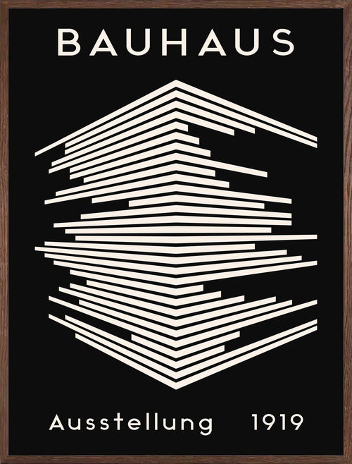 Cadre chene clair entourant l'affiche Bauhaus gratte-ciel de lignes