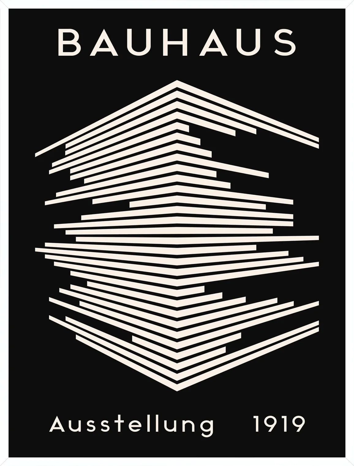 Cadre blanc epure presentant l'affiche Bauhaus gratte-ciel de lignes