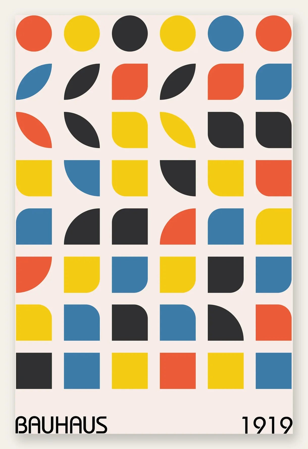 Cercles et Carres, affiche Bauhaus geometrique sur fond colore