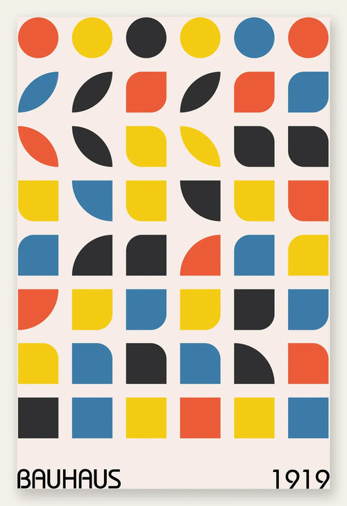 Cercles et Carres, affiche Bauhaus geometrique sur fond colore