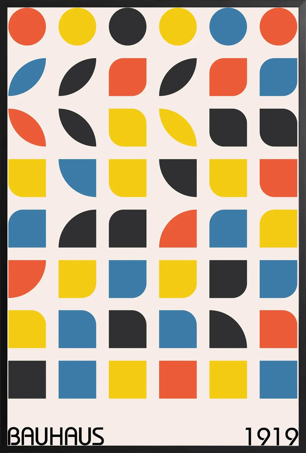 Encadrement noir mat autour de l'affiche Bauhaus cercles et carres