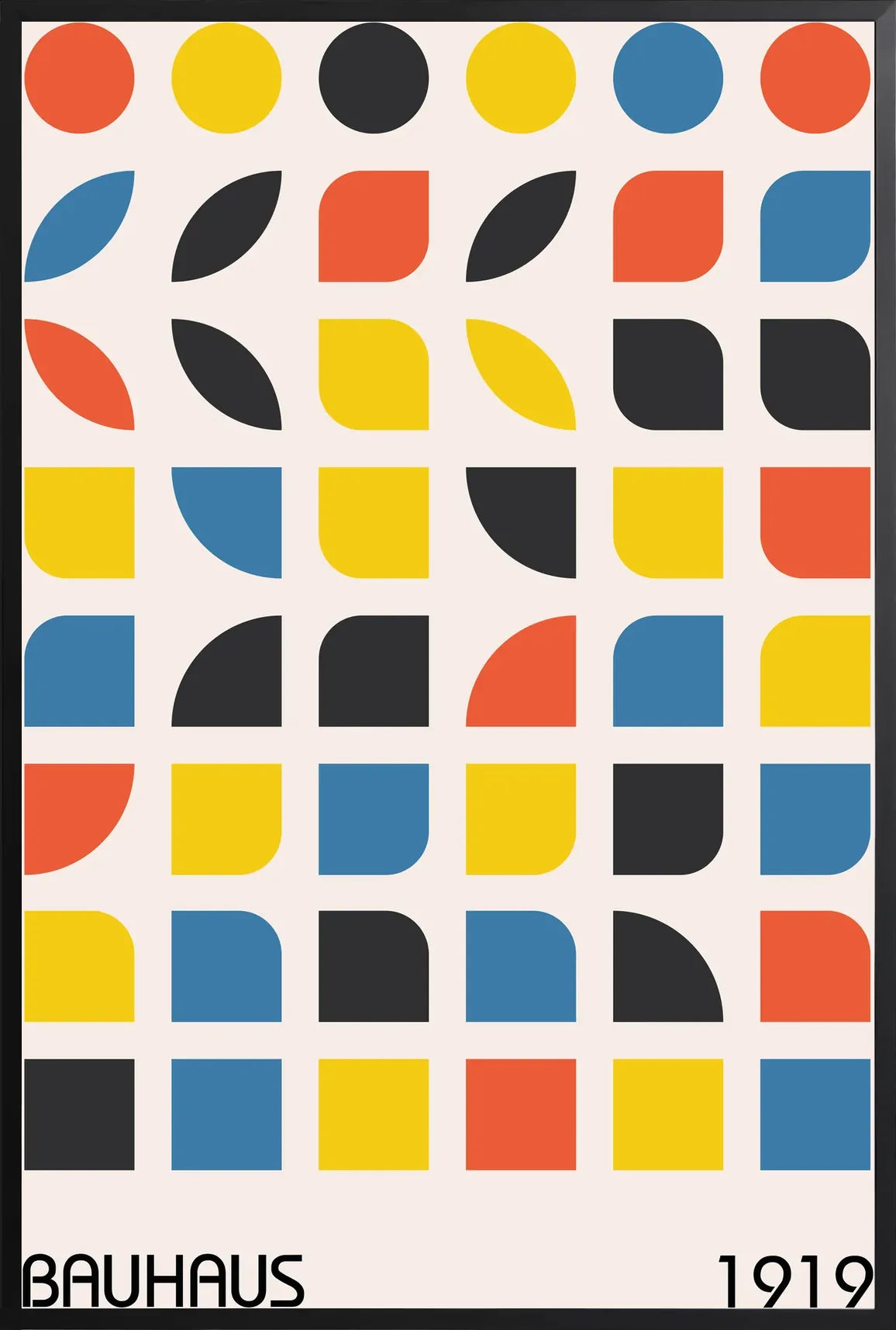 Encadrement noir mat autour de l'affiche Bauhaus cercles et carres