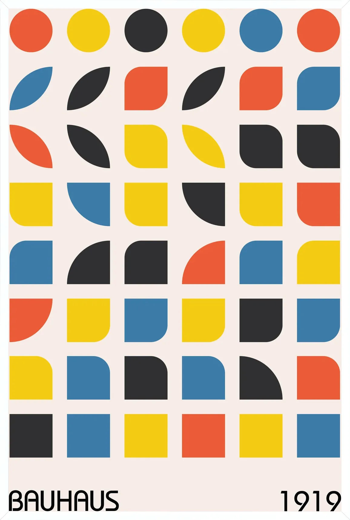 Cadre blanc epure presentant l'affiche Bauhaus cercles et carres