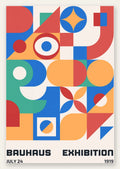 Grille de Formes Colorees, affiche Bauhaus geometrique sur fond colore