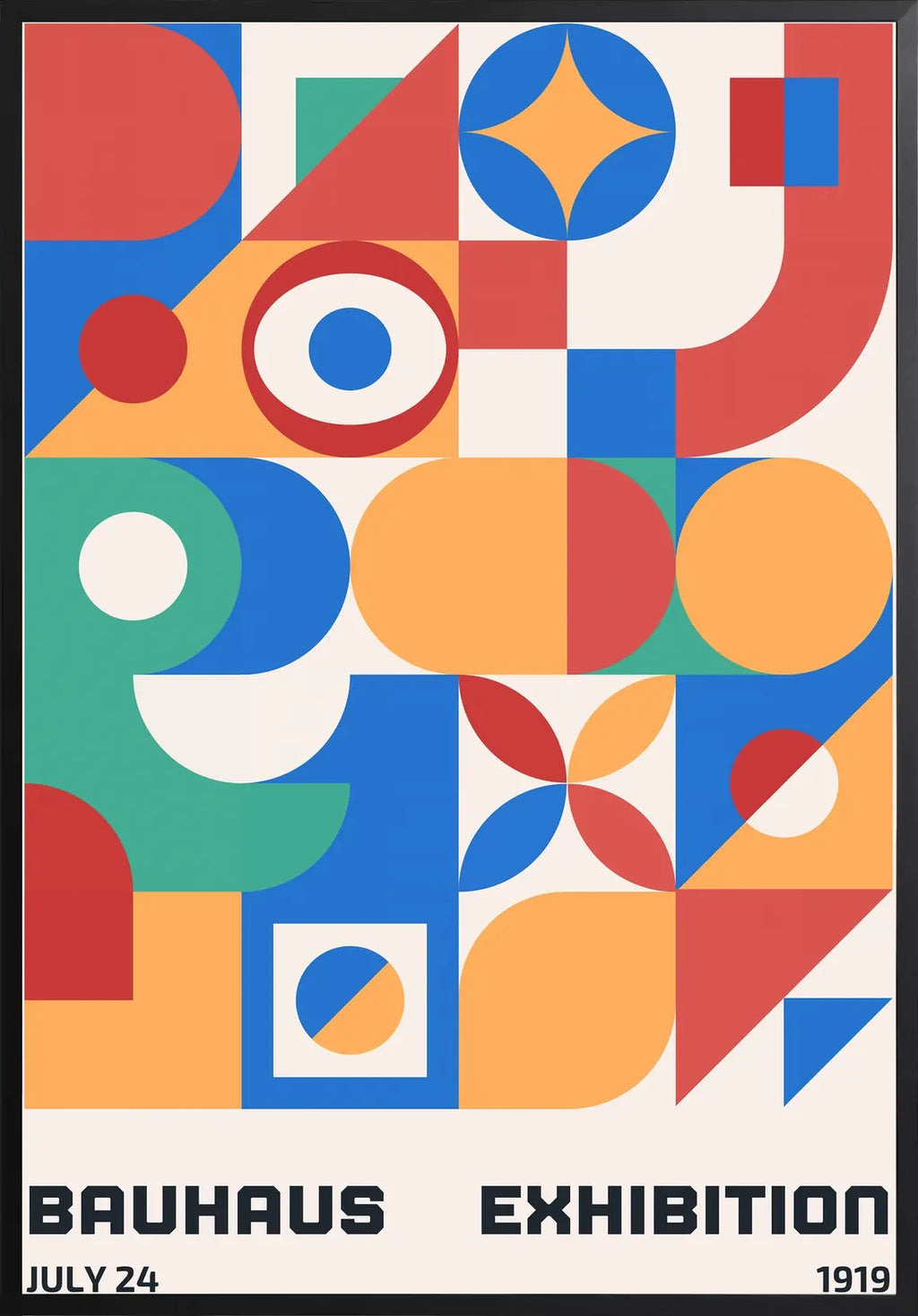 Encadrement noir mat autour de l'affiche Bauhaus grille de formes colorees