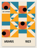 Grille aux Yeux Orange, affiche Bauhaus geometrique sur fond colore
