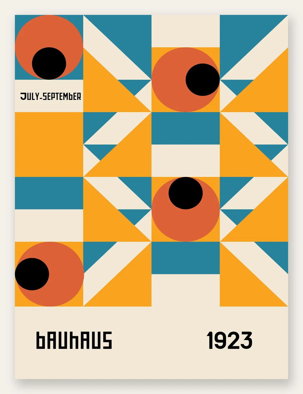 Grille aux Yeux Orange, affiche Bauhaus geometrique sur fond colore