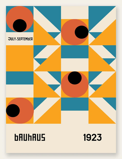 Grille aux Yeux Orange, affiche Bauhaus geometrique sur fond colore