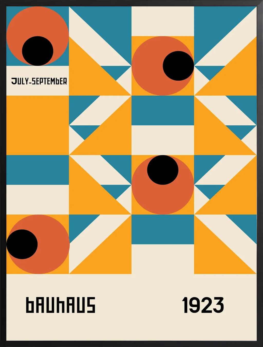 Encadrement noir mat autour de l'affiche Bauhaus grille aux yeux orange