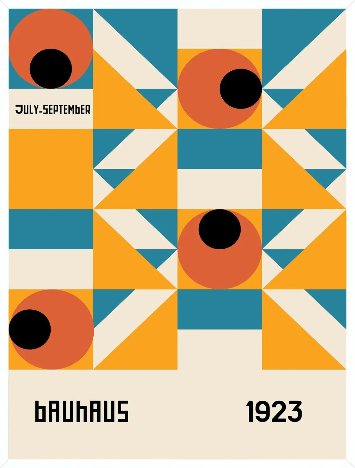 Cadre blanc epure presentant l'affiche Bauhaus grille aux yeux orange