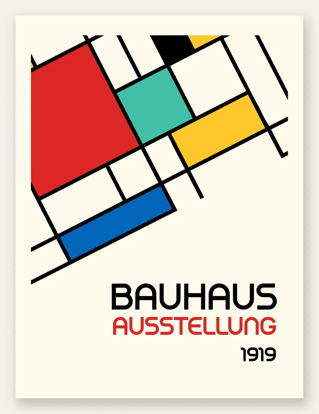 Blocs Mondrian, affiche Bauhaus geometrique sur fond colore